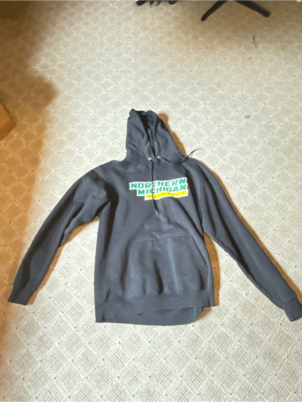Champion Black Hoodie with Green and Yellow Northern Michigan Logo